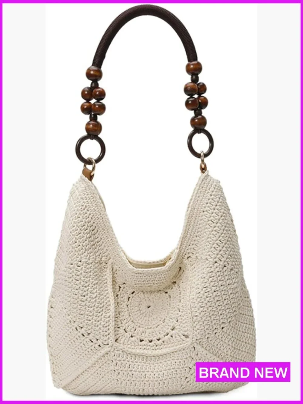 Boho Crochet Beach Tote Bag Fully Lined Lightweight Woven Hobo Purse Summer